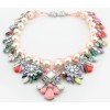 N-3779 European Style Gun Black Alloy Faux Pearl Handcraft Chain Crystal Rhinestone Resin Gem Flowers Choker Necklace
