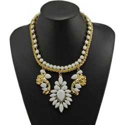 N-3780 European Style Gold Plated Alloy Resin Gem Snake Chain  Rose Flower Drop Pendant Necklace