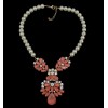 N-3781 European Style Gold Plated Alloy Pearl Chain Resin Rhinestone Leaves Flower Pendant Necklace