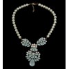 N-3781 European Style Gold Plated Alloy Pearl Chain Resin Rhinestone Leaves Flower Pendant Necklace
