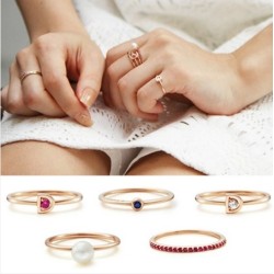 R-1119 Korea Style Gold Plated Letter D Rhinestone Pearl 5Pieces Rings Set
