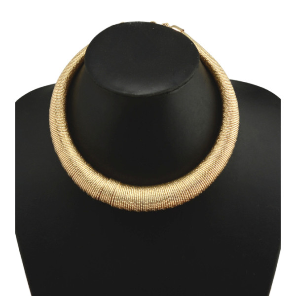N-3785 European Style Gun Black Silver Gold Plated Alloy Spring Hoop Choker Necklace