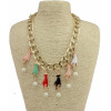 N-3786 European Style Gold Plated CCB Link Chain  Enamel Hands Pearl Tassels Necklace
