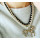 N-3787 European Style Gold Plated CCB Ribbon Pearl Double Chains Horse Pendant Necklace
