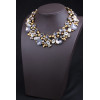 N-3790 European Style Vintage Golden Alloy Clear Grey Rhinestone Round Crystal Flower Choker Necklace