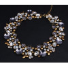 N-3790 European Style Vintage Golden Alloy Clear Grey Rhinestone Round Crystal Flower Choker Necklace