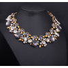 N-3790 European Style Vintage Golden Alloy Clear Grey Rhinestone Round Crystal Flower Choker Necklace