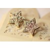 E-3076 Vintage style fashionable bronze alloy big brilliant rhinestone double stars stud earrings