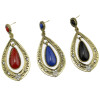 E-3077 Vintage style Bronze Carving Alloy Rhinestone Flower Resin Gem Drop Stud Earrings