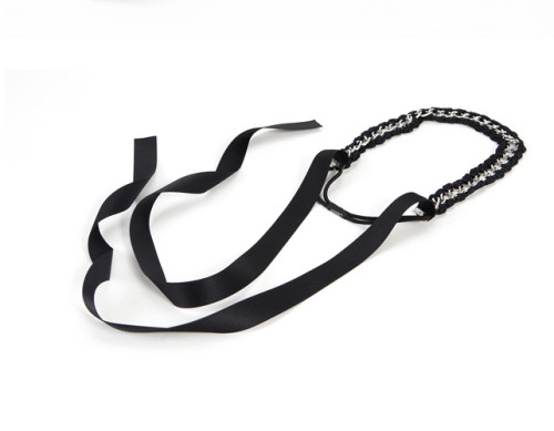 F-0143-G F-0143-S Korea Style Silver Gold Plated Link Chain Black Silk Hair band Hair Accessory