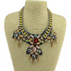 N-3792﻿﻿European Style Rhinestone Resin Gem Flat Chain Drop Crystal Flowers Leaves Choker Necklace