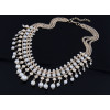 N-3793Korea Style Gold PLated Alloy Brilliant Multilayer Pearl tassels Choker Necklace