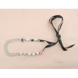 F-0142  Korea Style Silver Plated Link Chain Pearl Crystal Rhinestone Flower Hair band Hair Accessory