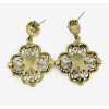 E-3082 Vintage style Bronze Alloy Pearl Crystal Hollow Out Flower Dangle Earrings