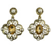 E-3082 Vintage style Bronze Alloy Pearl Crystal Hollow Out Flower Dangle Earrings