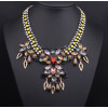 N-3792﻿﻿European Style Rhinestone Resin Gem Flat Chain Drop Crystal Flowers Leaves Choker Necklace