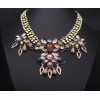 N-3792﻿﻿European Style Rhinestone Resin Gem Flat Chain Drop Crystal Flowers Leaves Choker Necklace
