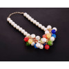 N-3765 Europe Style Gold Plated Alloy Link Chain Multicolor Pearl Chain Crystal Drop Tassels Pendant Necklace