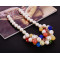 N-3765 Europe Style Gold Plated Alloy Link Chain Multicolor Pearl Chain Crystal Drop Tassels Pendant Necklace