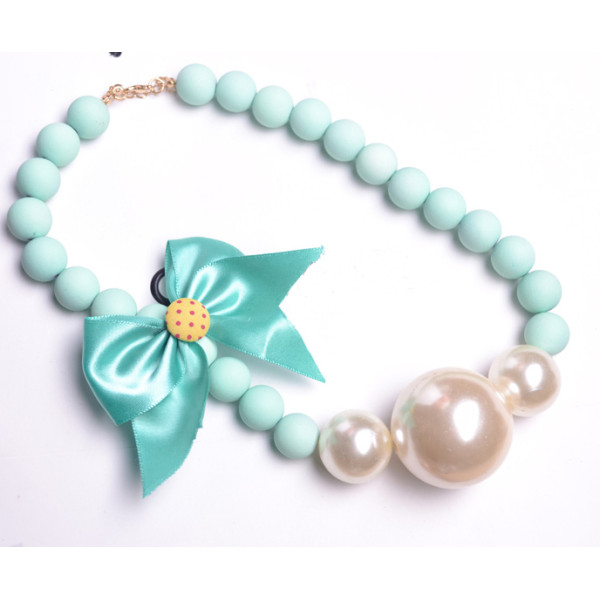 N-3811 Korea style  Beads Chain Silk Bowknot Big Pearl Choker Necklace