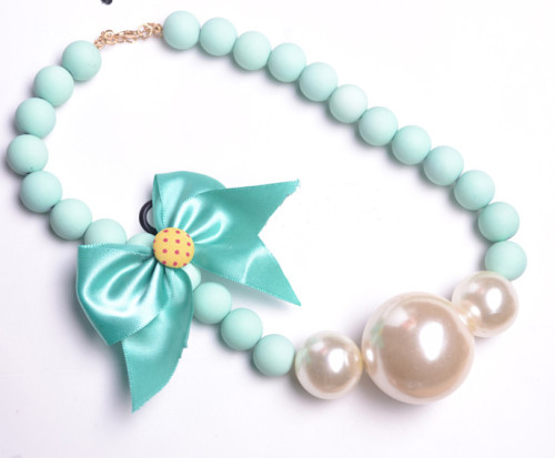 N-3811 Korea style  Beads Chain Silk Bowknot Big Pearl Choker Necklace