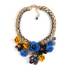 N-3809 Europe style gold plated woven handmade coarse chain luxury print metal flower colorful crystal beads exaggerated statement necklace