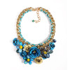 N-3809 Europe style gold plated woven handmade coarse chain luxury print metal flower colorful crystal beads exaggerated statement necklace