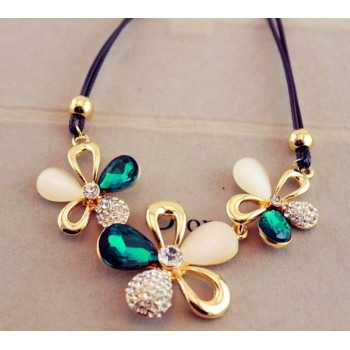 N-3808 Korea Style Bohemian Exaggerated Short Chain Opal Crystal Hollow Out Big Flowers choker necklace