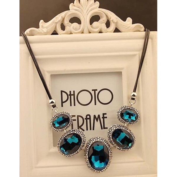 N-3804 Europe Style Leather Rope Chain Exaggerated Big Gem Crystal Choker Necklace
