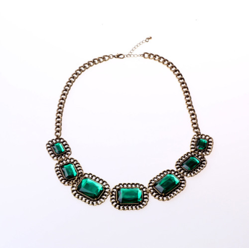 N-3825 2014 New Fashionable Bronze Plated Alloy Green Red Square Crystal Choker Necklace