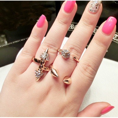 R-1125 Punk Style Silver gold Plated Alloy Rhinestone Rivets Ring 2 Colors #5