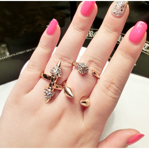 R-1125 Punk Style Silver gold Plated Alloy Rhinestone Rivets Ring 2 Colors #5
