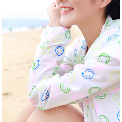 K-0007 Women Long Sleeve Candy Color Beach Smile Breathe freely Uv Sun-protective Clothing Coat Upper Garment
