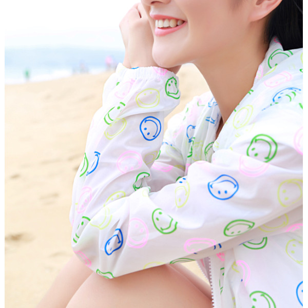 K-0007 Women Long Sleeve Candy Color Beach Smile Breathe freely Uv Sun-protective Clothing Coat Upper Garment