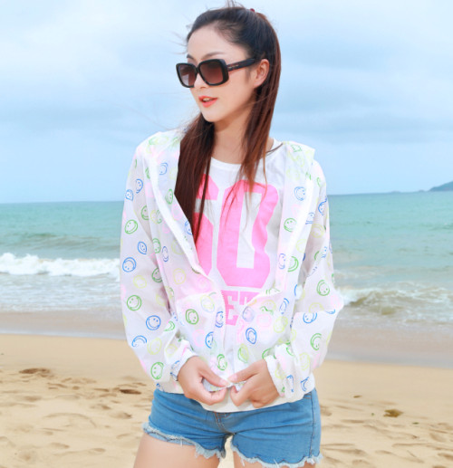 K-0007 Women Long Sleeve Candy Color Beach Smile Breathe freely Uv Sun-protective Clothing Coat Upper Garment