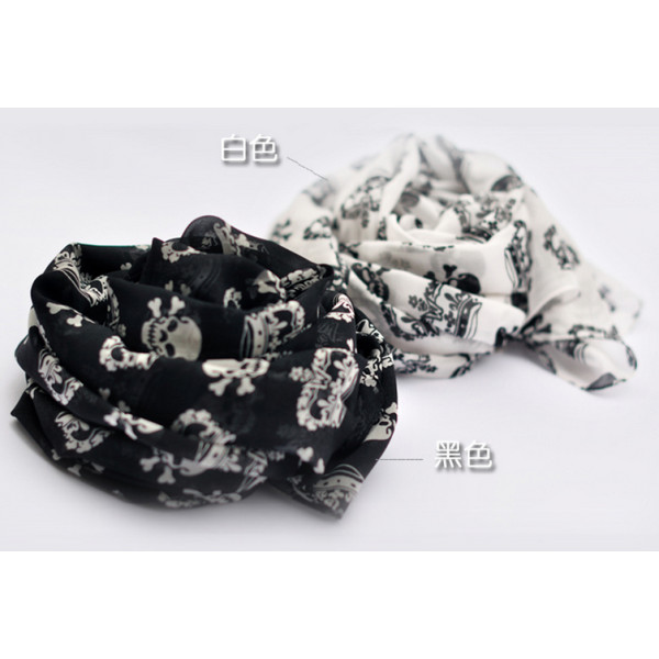 C-0067 New Coming Print White Black Crown Skull Chiffon Scarves Shawl