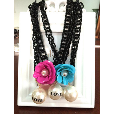 N-3818 New korea style black CCB chain metal rose flower pattern love pearl pendants necklace for women