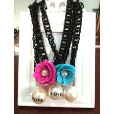 N-3818 New korea style black CCB chain metal rose flower pattern love pearl pendants necklace for women