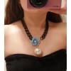 N-3818 New korea style black CCB chain metal rose flower pattern love pearl pendants necklace for women