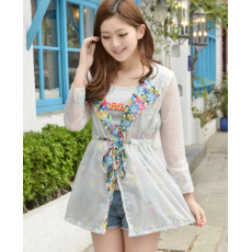 K-0004 Women Long Sleeve Candy Color Two Layer Breathe freely Uv Flower Sun-protective Clothing Coat Upper Garment