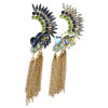 E-3090 Fashion style Gold Plated Alloy Crystal Feather Shape Long Tassels Ear Cuff Ear Stud