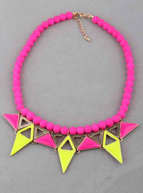 N-3814 Korea Style Candy Color Beads Chain Enamel Triangle Geometry Pendant Necklace 2Colors