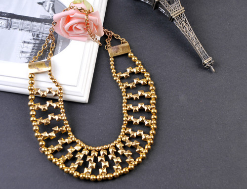 N-3830 Vintage Style Bronze Alloy Beads Rivets Shape Hollow Out Collar Necklace