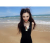 N-3827 Korea style gold metal white link chain multielement cream owls heart ball pendants short necklace
