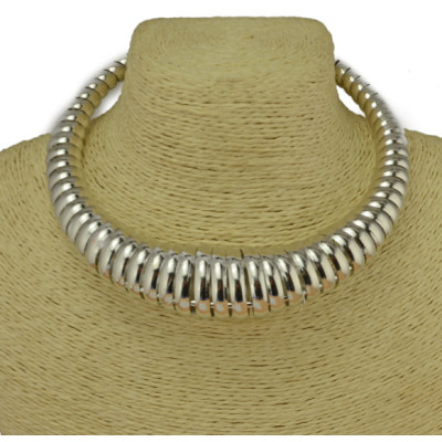 N-3833 European Style Silver Gold Plated Alloy Spring Hoop Choker Necklace