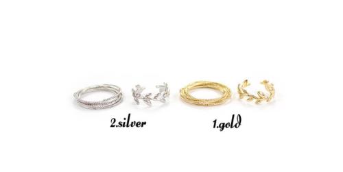 R-1128 Korea Style Silver gold Plated Alloy Circles Opened Leaves  Rings Set 2 Colors