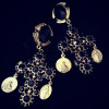 E-3096 European Style Gold Plated Alloy Black Crystal Cross Coin Flower Dangle Earrings
