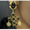 E-3096 European Style Gold Plated Alloy Black Crystal Cross Coin Flower Dangle Earrings