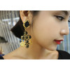 E-3096 European Style Gold Plated Alloy Black Crystal Cross Coin Flower Dangle Earrings
