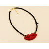 N-3838 Korea Style Exaggerated Big Red Lip Rhinestone Pendant Female Black Rope Chain Vintage collar  necklace